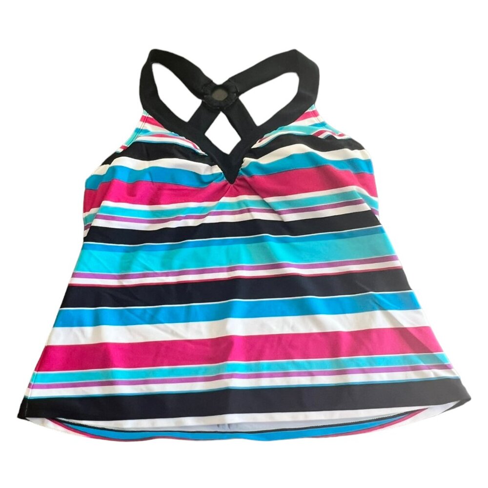 Women's Sonoma Colorful Striped Crossback Tankini Top Size 10 - Picture 1 of 4